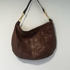 Calvin Klein Brown Leather Hobo Bag Gold Hardware